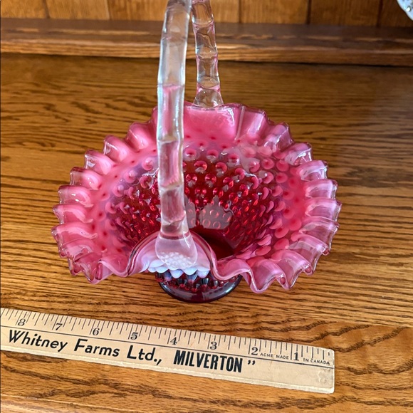 Fenton Hobnail Cranberry Glass Basket - Picture 6 of 8